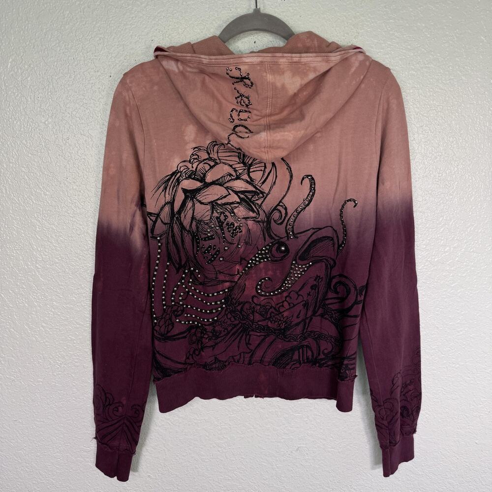 Key Closet Y2K Jacket Women Medium Hoodie Zip Up Studded Koi Fish Art Streetwear